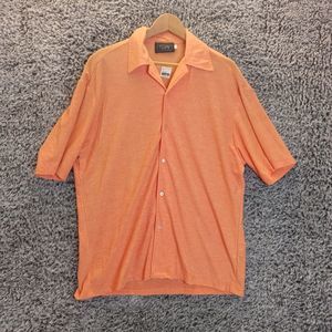 New Frank Shirt Men Large Orange Casual Button Down Collar Short Sleeves
